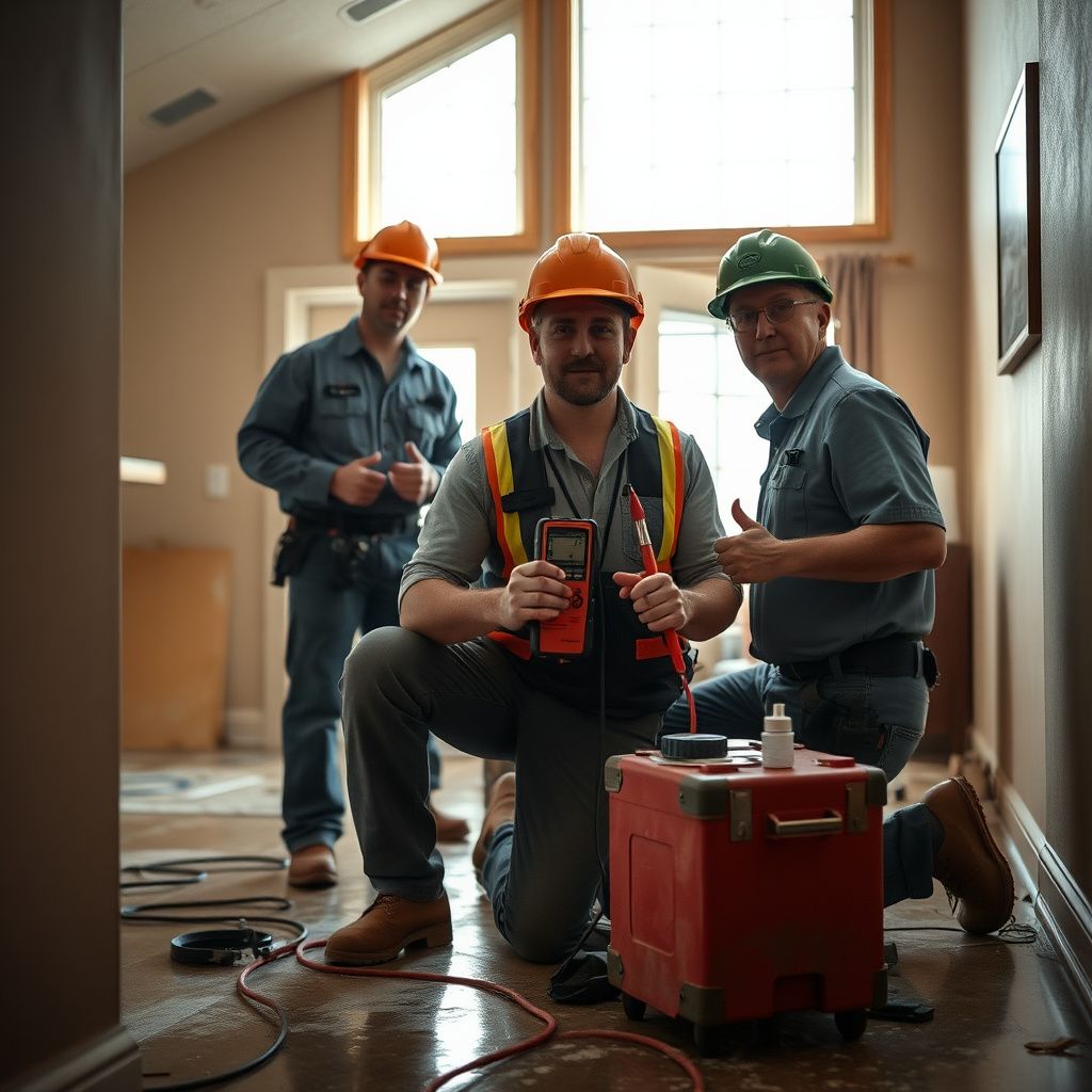 A professional moisture meter being used to detect hidden water damage behind a drywall in a Greenwood Village home.