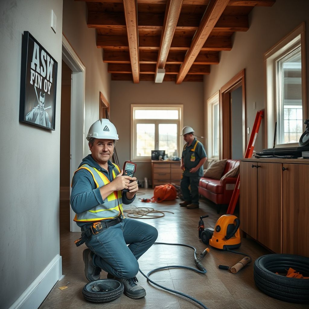 A professional water extraction setup on a hardwood floor inside a Highlands Ranch home.